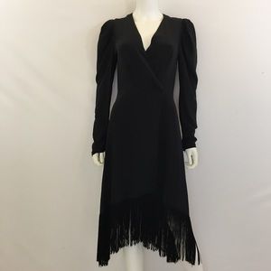 Kobi Halperin Silk Long Sleeve Black Dress Tassels